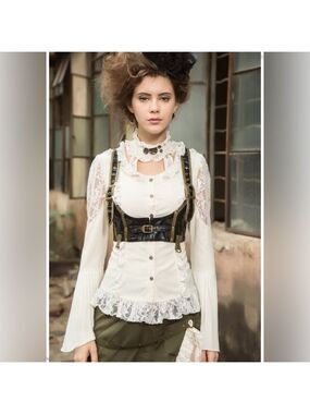 Red Queen Black Legion RQ-BL Victorian Lace Steampunk Blouse Size Large Rare HTF